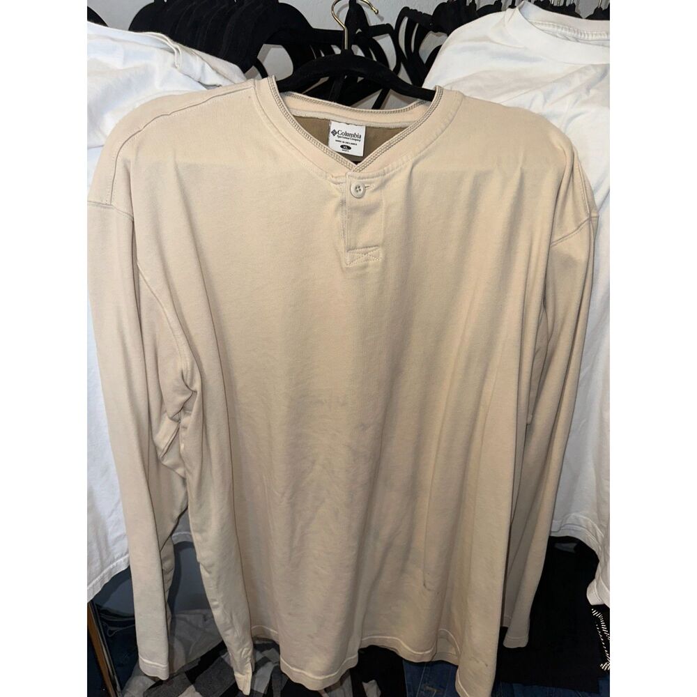 Vintage Columbia Men's XL Sweater Beige Tan Cream Tee Shirt Extra Large T-Shirt